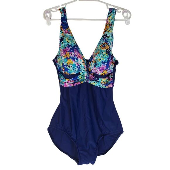 Maxine Of Hollywood Women's V-Neck Drape Front Mio One Piece Swimsuit Size 10 - Picture 2 of 13